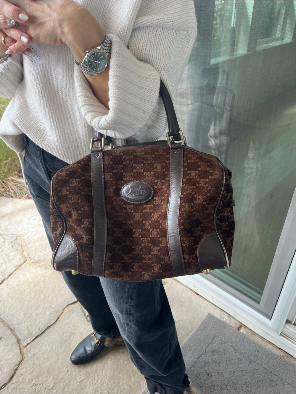 Celine vintage macadam suede Boston bag